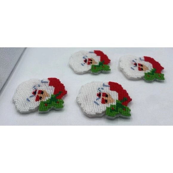 Christmas Plastic Canvas Coasters Set of 4 with Holder Mug Cup Kitsch Retro - Picture 9 of 14